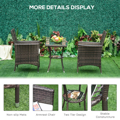 Outsunny Three-Piece Rattan Chair Set, with Cushions - Brown