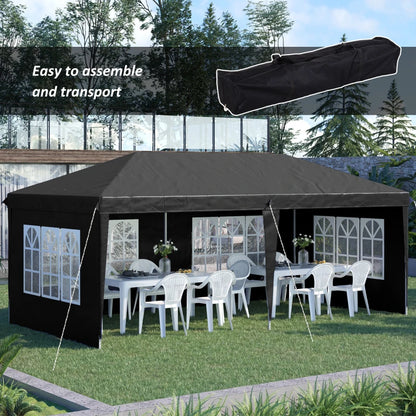 Outsunny 3 x 6m Pop Up Gazebo, Height Adjustable Marquee Party Tent with Sidewalls and Storage Bag