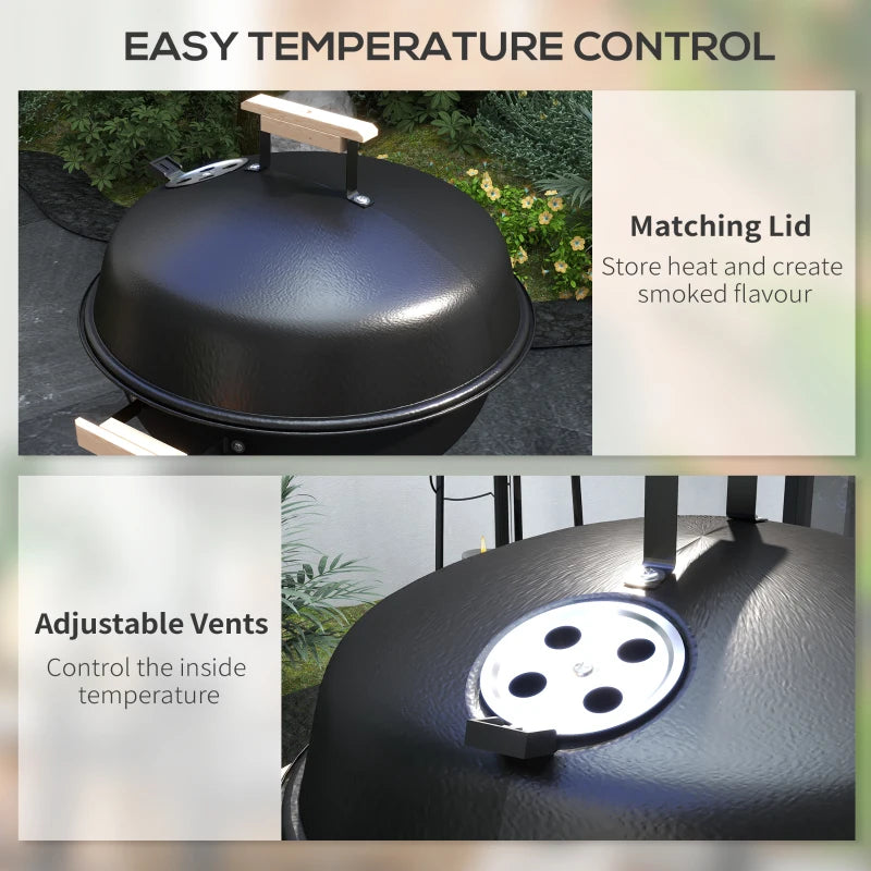 Outsunny Portable Round Kettle Charcoal Grill BBQ Smoker with Lid Outdoor Heat Control Party Patio Barbecue Garden