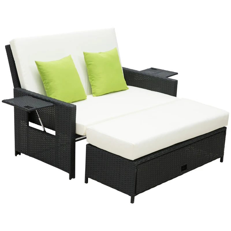 Outsunny Rattan Sun Lounger 2 Seater Day Bed