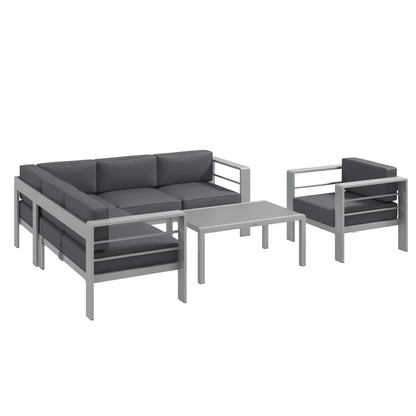 Outsunny Five-Piece Aluminium Garden Sofa Set, with Glass-Top Table