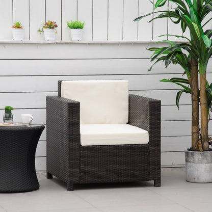 Outsunny Single Seater Rattan Chair Sofa with 10 cm Thick Padded Cushion, All-Weather PE Wicker Weave Garden Armchair