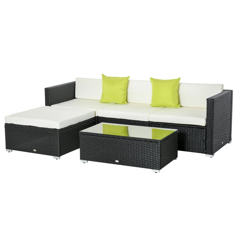 Outsunny 4-Seater Rattan Sofa Set Set Garden Outdoor Sectional Sofa Coffee Table Metal Frame