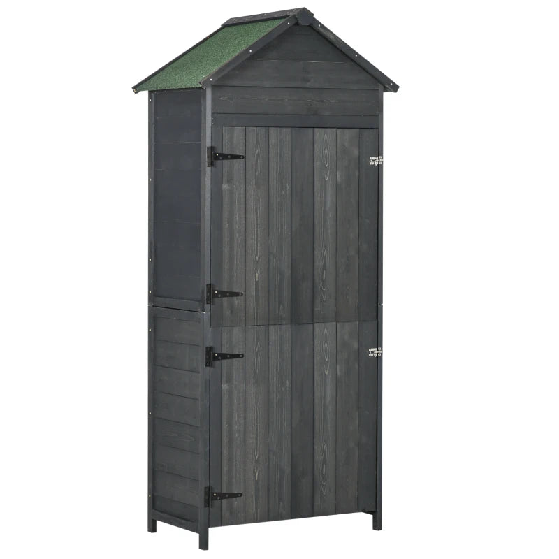 Outsunny Garden Shed 4-Tier Wooden Garden Outdoor Shed 3 Shelves Utility Gardener Cabinet Lockable 2 Doors - Grey