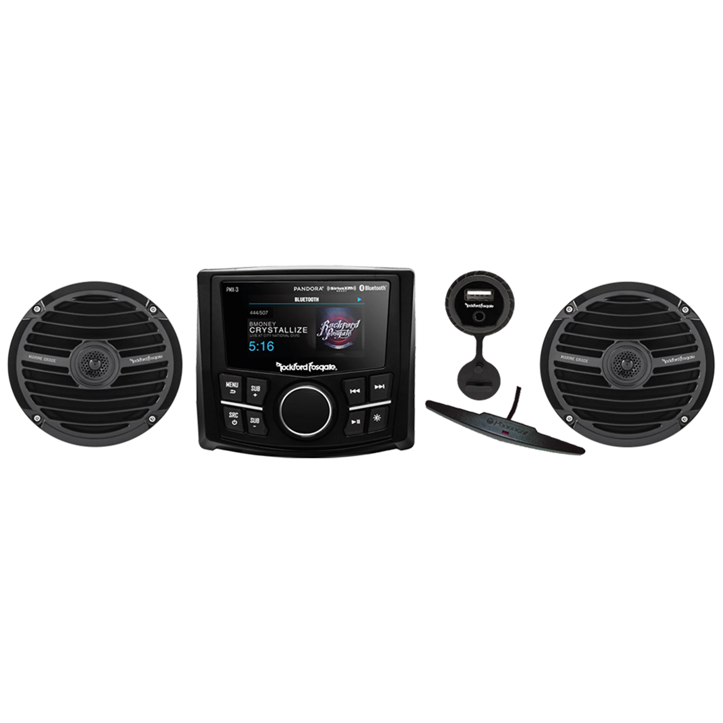 Bull Rockford Fosgate Bluetooth Player/Tuner, Marine Grade Audio Package IP