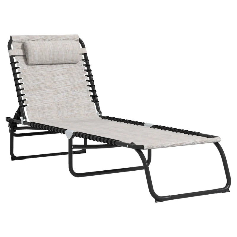 Outsunny Foldable Sun Lounger, Outdoor 4 Level Adjustable Backrest Reclining Chaise Chair, Steel Frame Recliner Chair for Camping, Hiking, Cream White