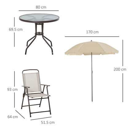 Outsunny Garden Patio Texteline Folding Chairs Plus Table and Parasol Furniture Bistro Set 6 Pieces