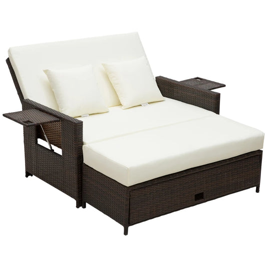 Outsunny Rattan Sun Lounger 2 Seater Day Bed