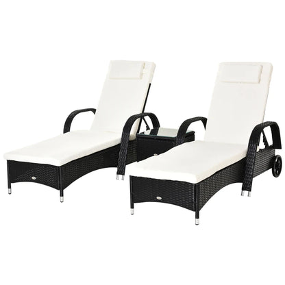 Outsunny 2 Seater Rattan Sun Lounger Set with Side Table