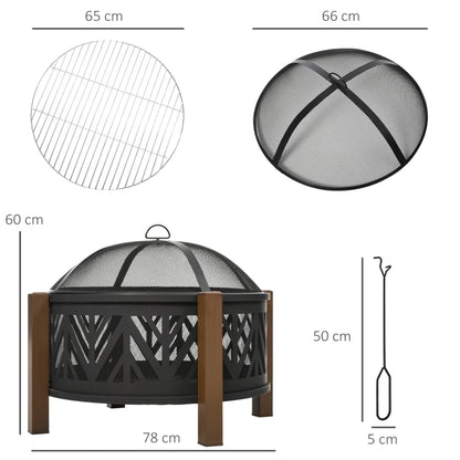 Outsunny Metal Large Firepit Bowl Outdoor 2-In-1 Round Fire Pit Brazier w/ Lid, BBQ Grill, Poker for Backyard, Camping, Bonfire, Wood Burning Stove, 78 x 78 x 60cm, Black