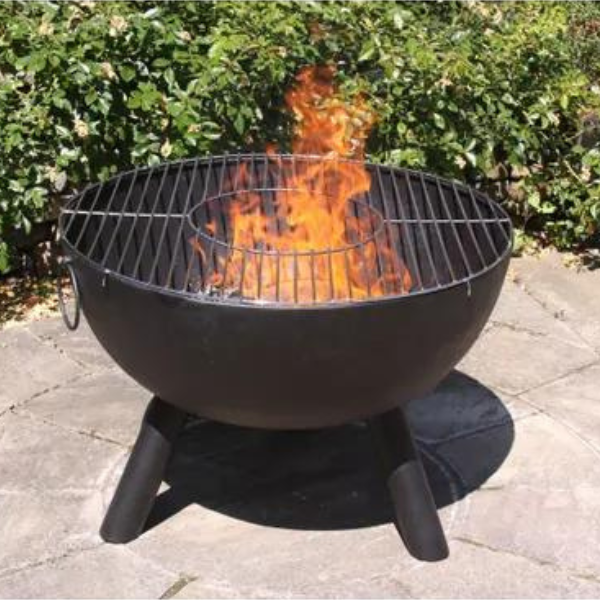 Gardeco CASA black steel fire bowl 70 cm dia, inc quality BBQ grill with opening - D&ROutdoorOasis