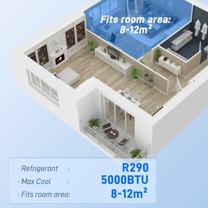 HOMCOM 5000 BTU Portable Air Conditioner, 4-in-1 Air Conditioning Unit, Dehumidifier, Cooling Fan with Remote Control, 2 Speeds, 24H Timer, Window Venting Kit, 12m², R290, A Energy Efficiency