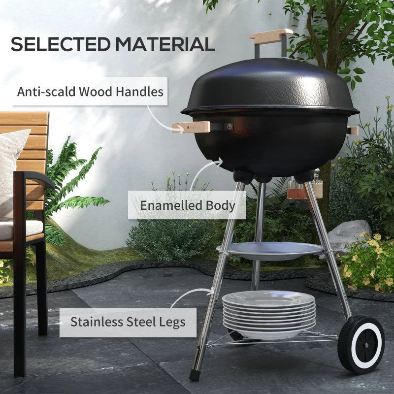 Outsunny Portable Round Kettle Charcoal Grill BBQ Smoker with Lid Outdoor Heat Control Party Patio Barbecue Garden