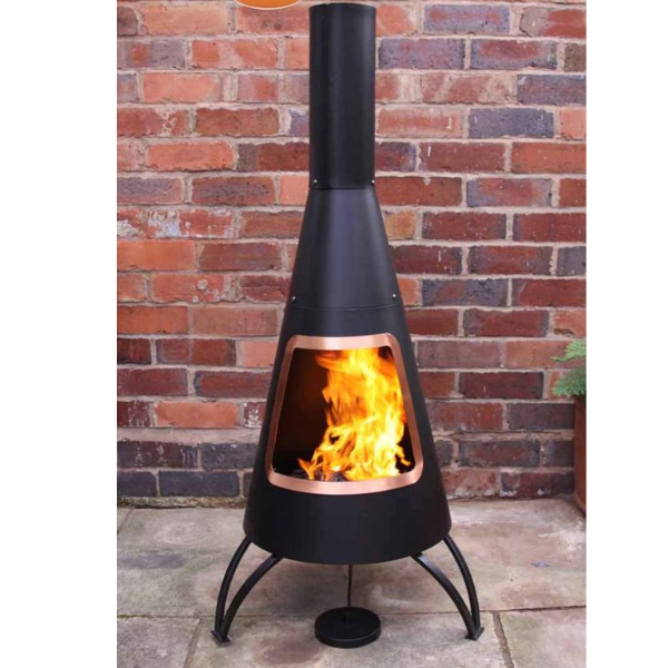 Gardeco Cono, large conical shaped steel chimenea,with copper coloured mouth rim - D&ROutdoorOasis