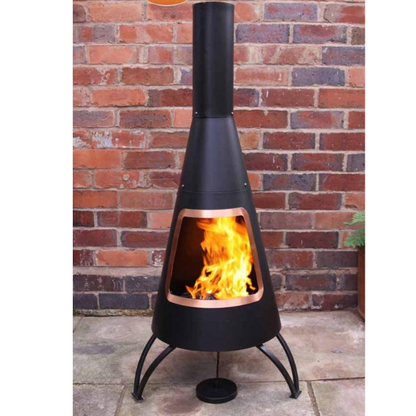 Gardeco Cono, large conical shaped steel chimenea,with copper coloured mouth rim - D&ROutdoorOasis