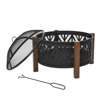 Outsunny Metal Large Firepit Bowl Outdoor 2-In-1 Round Fire Pit Brazier w/ Lid, BBQ Grill, Poker for Backyard, Camping, Bonfire, Wood Burning Stove, 78 x 78 x 60cm, Black