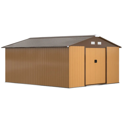 Outsunny 9x6ft Metal Garden Shed, Outdoor Storage Tool House with Ventilation Slots, Foundation Kit, Lockable Double Doors