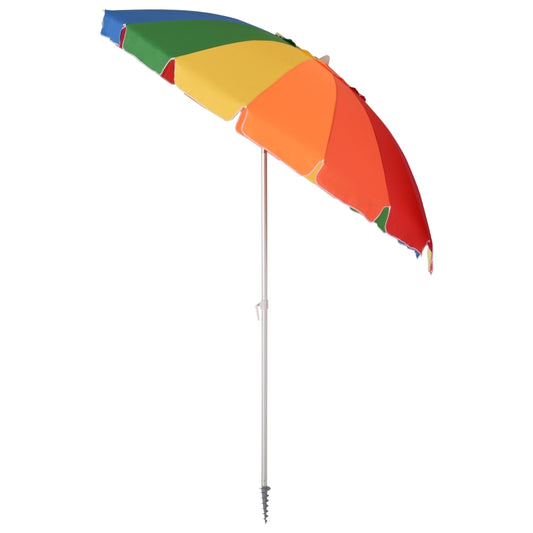 Outsunny Arc. 2.4m Beach Umbrella with Sand Anchor, Outdoor Sun Shade Parasol with UV Protection, Adjustable Tilt, Carry Bag, Multicolour