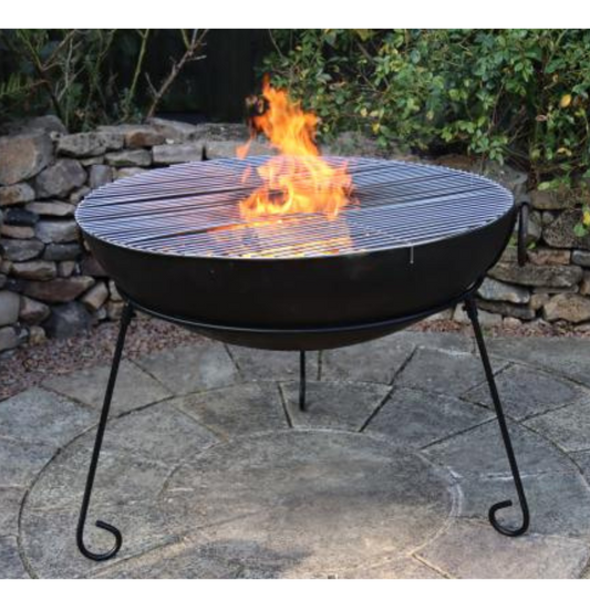 Extra-Large 80cm Kadai Fire Pit with Stand and BBQ Grill - D&ROutdoorOasis