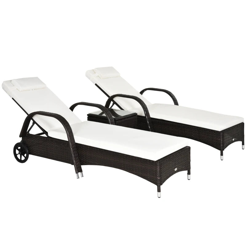 Outsunny 2 Seater Rattan Sun Lounger Set with Side Table