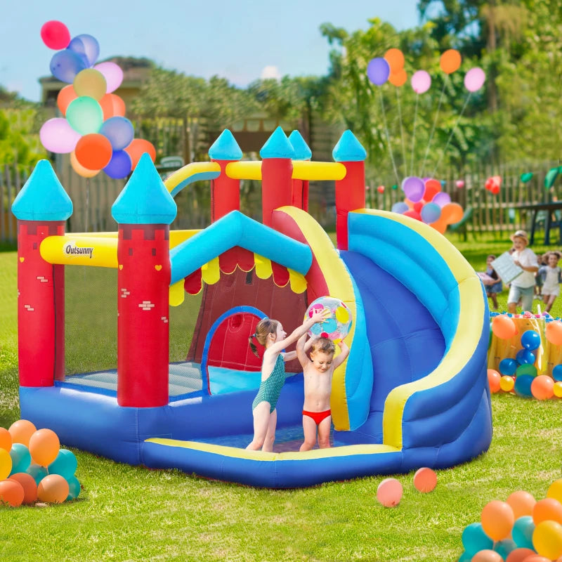 Outsunny Kids Bouncy Castle, with Slide, Pool, Trampoline, Climbing ...