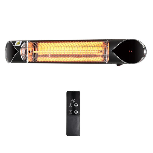 Outsunny 2000W Electric Infrared Patio Heater Wall Mounted Carbon Fibre Heater with Remote Control, 4 Heat Settings, 24-Hour Timer for Indoor Outdoor, Black