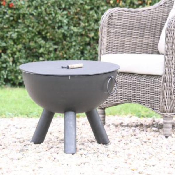 Gardeco CASA black steel fire bowl 50 cm dia inc BBQ grill - D&ROutdoorOasis