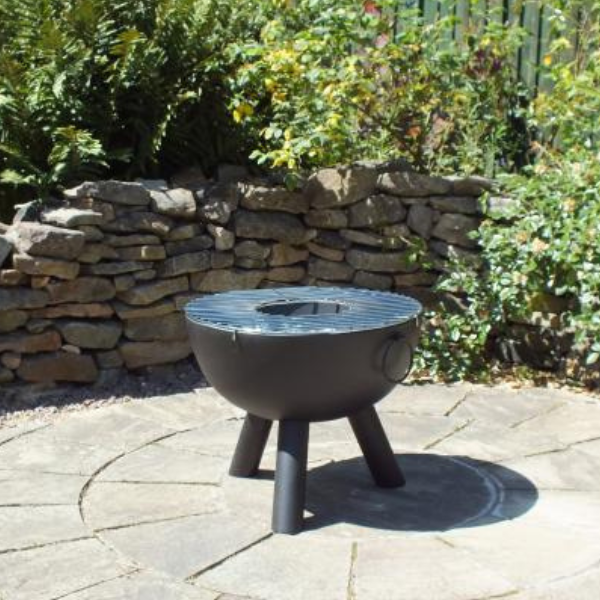 Gardeco CASA black steel fire bowl 50 cm dia inc BBQ grill - D&ROutdoorOasis