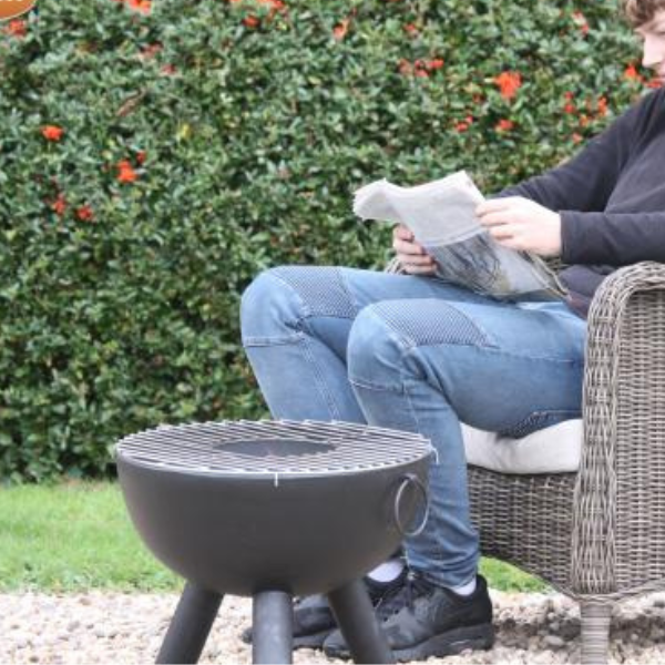 Gardeco CASA black steel fire bowl 50 cm dia inc BBQ grill - D&ROutdoorOasis