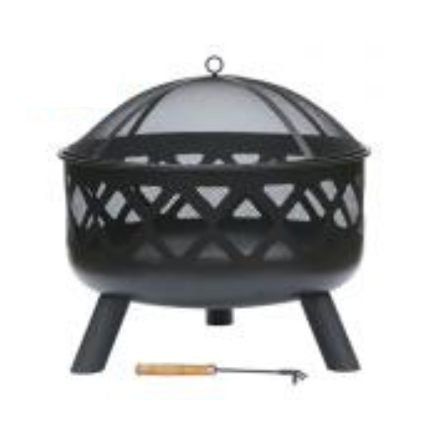 Gardeco Deep-drawn fire bowl with criss cross cut-out view of fire - D&ROutdoorOasis