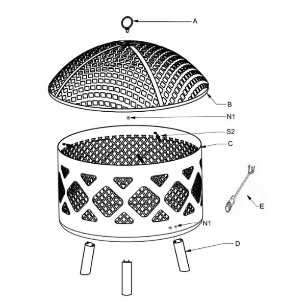 Gardeco Deep-drawn fire bowl with criss cross cut-out view of fire - D&ROutdoorOasis