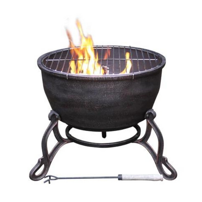 Gardeco Elidir cast iron fire bowl, including BBQ grill - D&ROutdoorOasis