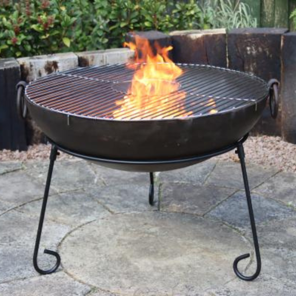 Gardeco  Large Kadai real fire pit 70cm dia inc. stand and BBQ grill - D&ROutdoorOasis