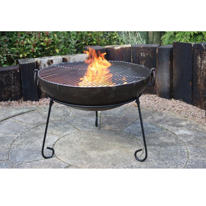 Gardeco  Large Kadai real fire pit 70cm dia inc. stand and BBQ grill - D&ROutdoorOasis