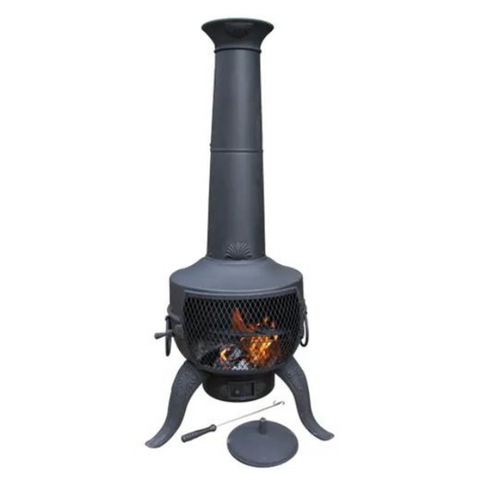 Gardeco Large Tia Chimenea in Black, inc BBQ grill - D&ROutdoorOasis