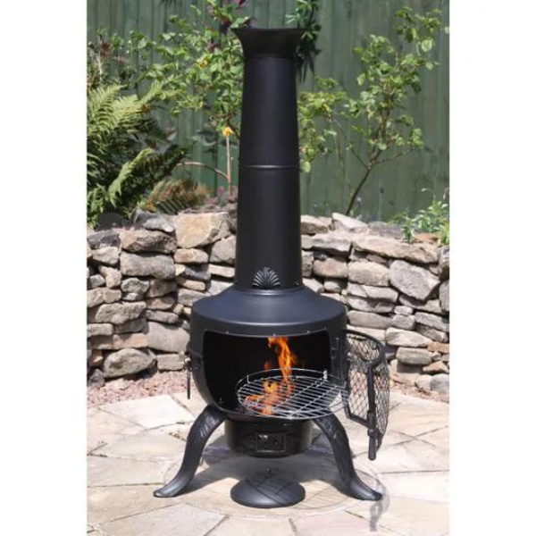 Gardeco Large Tia Chimenea in Black, inc BBQ grill - D&ROutdoorOasis