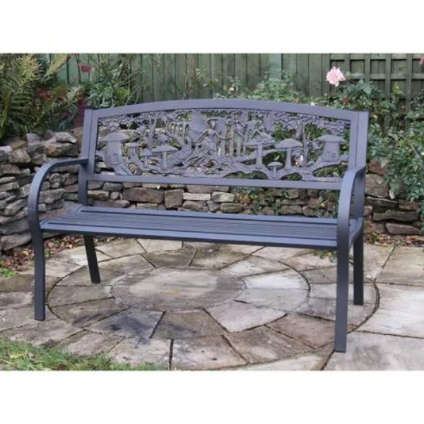 Gardeco Steel framed cast iron bench with fairies - D&ROutdoorOasis