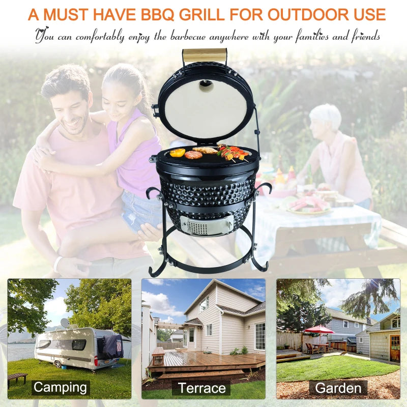 Outsunny Cast Iron Ceramic Charcoal BBQ Oven Black