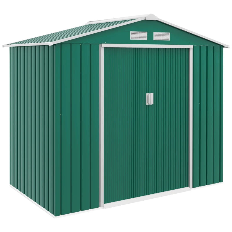 Outsunny 7ft x 4ft Lockable Garden Metal Storage Shed Storage Roofed Tool Metal Shed w/ Air Vents Steel