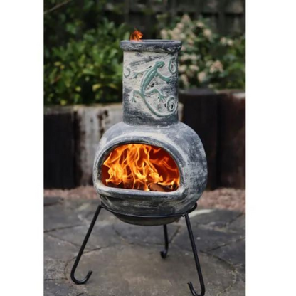 Gardeco Iguana Medium Mexican Chimenea in Grey - D&ROutdoorOasis