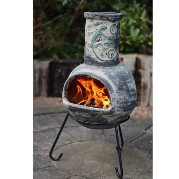 Gardeco Iguana Medium Mexican Chimenea in Grey - D&ROutdoorOasis