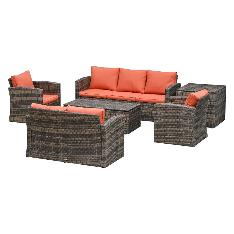 Outsunny 6 Pieces Outdoor Rattan Wicker Sofa Set Sectional Patio Conversation Furniture Set w/ Storage Table & Cushion