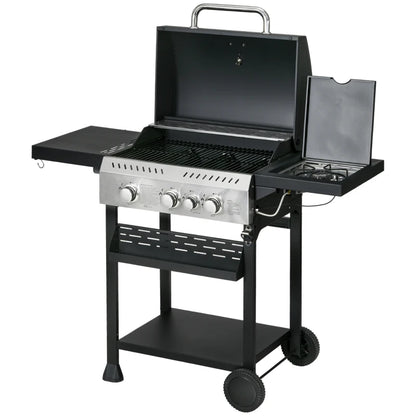 Outsunny Four-Burner Steel Gas Grill, with Thermometer - Black, 123L x 53W x 101Hcm