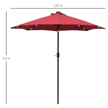 Outsunny 2.7m Patio Garden Umbrella Outdoor Parasol with Tilt Crank and 24 LEDs Lights