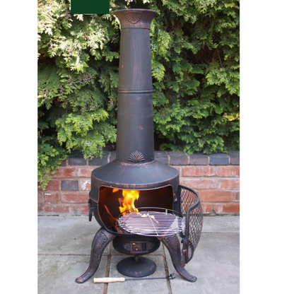 Gardeco  Large Tia Chimenea in Bronze, inc BBQ grill - D&ROutdoorOasis