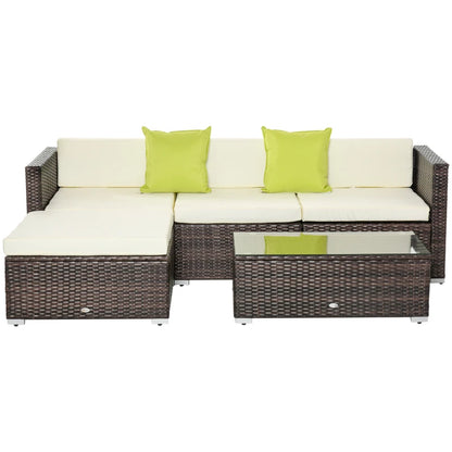 Outsunny 4-Seater Rattan Sofa Set Set Garden Outdoor Sectional Sofa Coffee Table Metal Frame