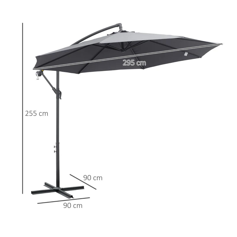 Outsunny 3(m) Garden Parasol Sun Shade Banana Umbrella Cantilever with Crank Handle