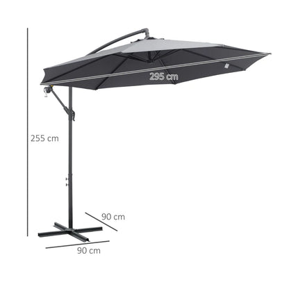 Outsunny 3(m) Garden Parasol Sun Shade Banana Umbrella Cantilever with Crank Handle