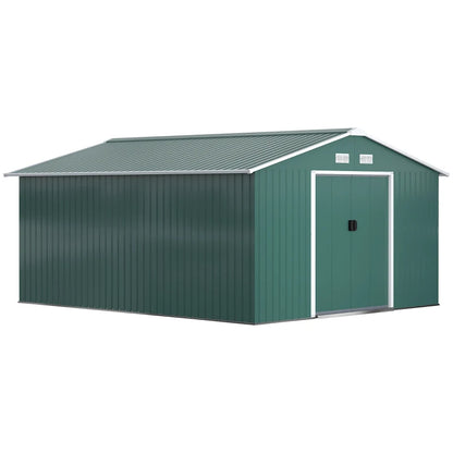 Outsunny 9x6ft Metal Garden Shed, Outdoor Storage Tool House with Ventilation Slots, Foundation Kit, Lockable Double Doors