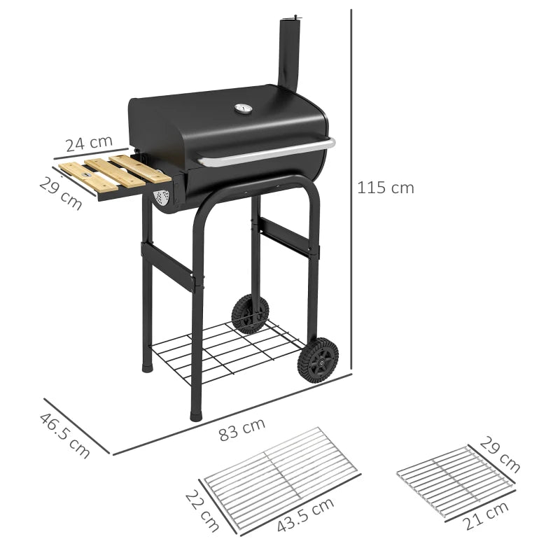 Outsunny Charcoal BBQ, with Thermometer, Shelves and Wheels